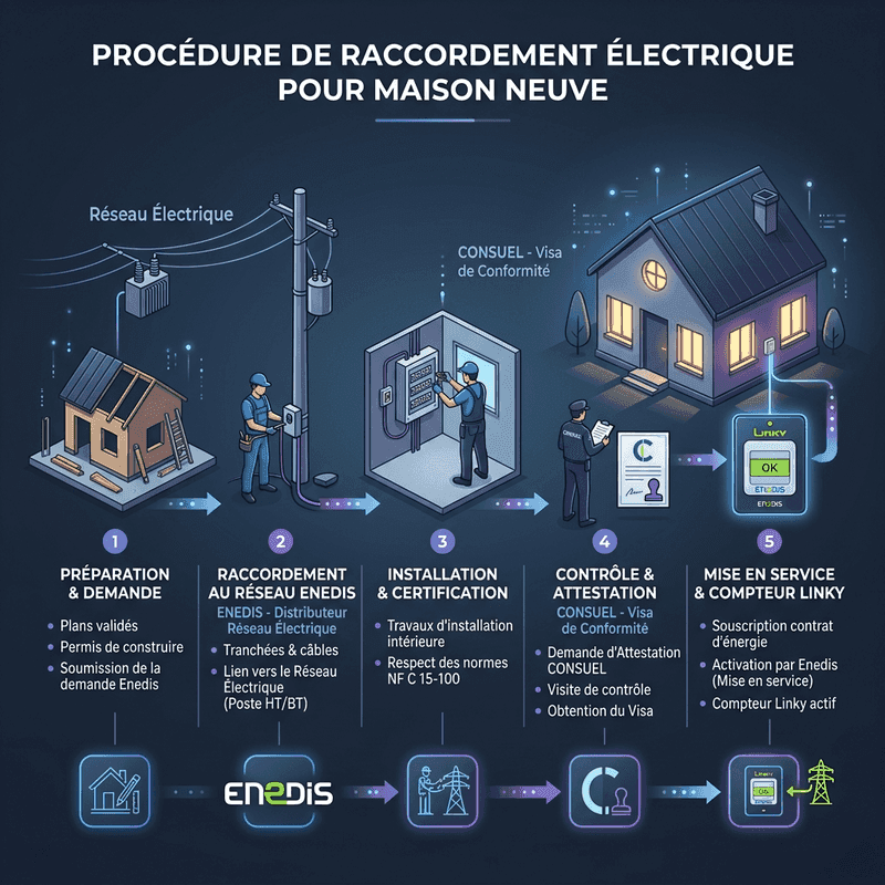 Raccordement Électricité 2026 : Prix, Enedis et Démarches