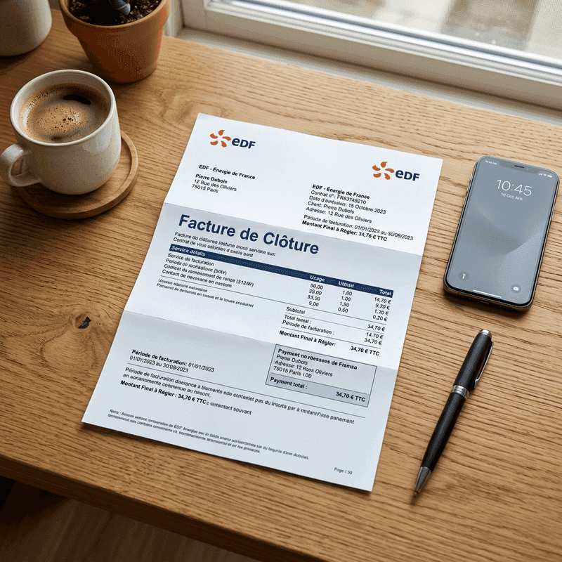 Facture de résiliation ou facture de clôture après changement de fournisseur
