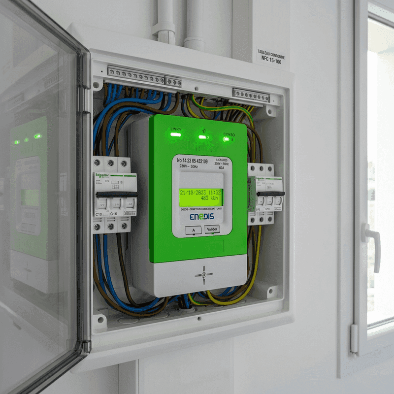Installation Compteur Linky et disjoncteur dans un coffret de maison neuve