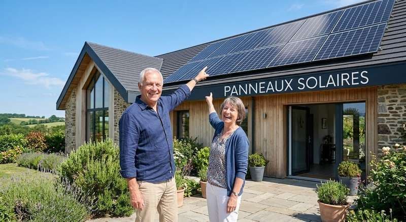 Panneaux solaires et éoliennes alimentant le réseau Enercoop en France